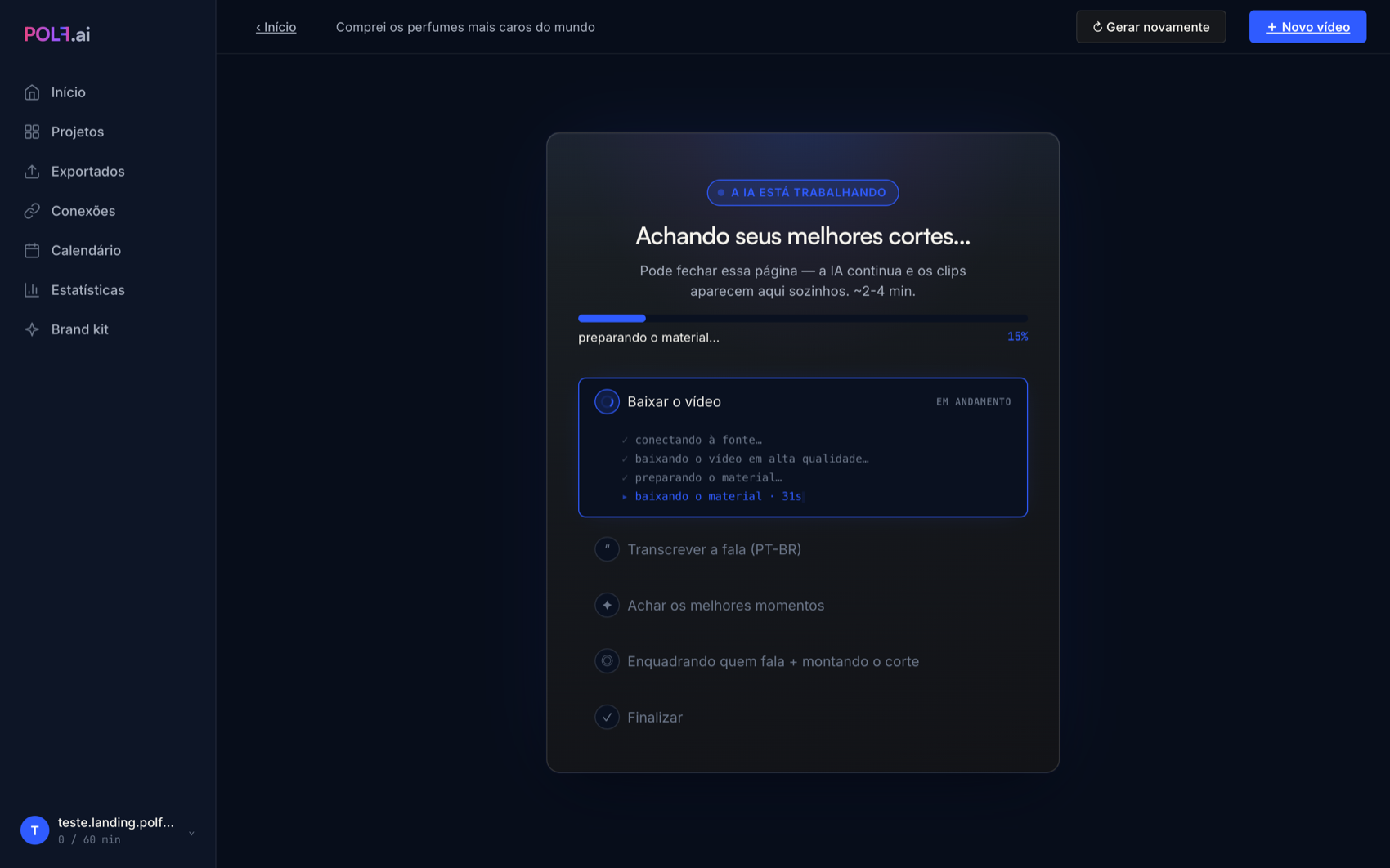 A IA processando o vídeo